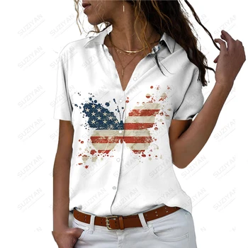 Лятна нова дамска риза с стрекозой и папийонка, на женската риза с 3D принтом, ежедневни дамски риза, модна тенденция, жените риза