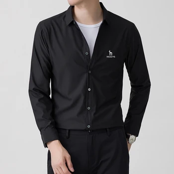 Гореща разпродажба 2023 г., Пролетно-летни мъжки ризи Hazzys с дълги ръкави, лятна однотонная бизнес Ежедневни Поло риза с висока яка