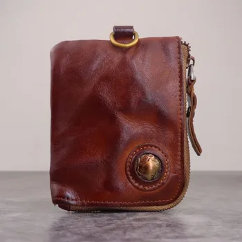 Чантата, мъжки ретро портфейл от кожа растително дъбени, употребяван чантата си, мултифункционален нула портфейл, чанта за ключове, чанта за карти