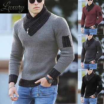 Пуловер с висока Воротом, мъжка Зимна мода, Ретро стил, Мъжки Приталенные Топлите Пуловери, Вязаный дебел Вълнен топ