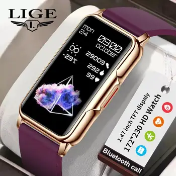Дамски смарт часовници LIGE, свързан Bluetooth телефон, музикален фитнес, спортен гривна, монитор сън, 1,47-цолови мъжки умен часовник, дамски