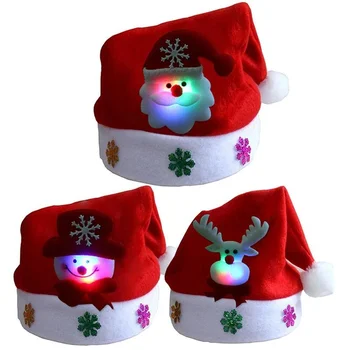 Сладки LED Коледни Шапки С Подсветка, Шапка на Дядо Коледа, Шапка Снежен Лосове, Коледна Шапка за Възрастни и Деца, Коледни Празнични Аксесоари за Партита
