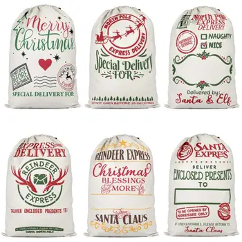 Чанти-торби Дядо Коледа, Коледна Украса, Бельо тъканно чанта от съвсем малък, подарък калъф, 12 стилове на SN4533