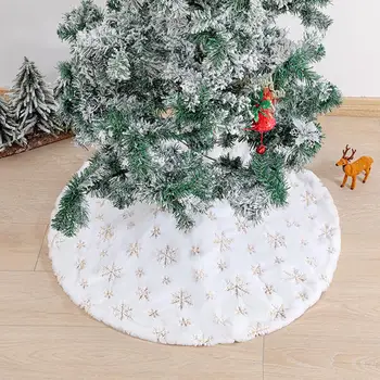 Пола за Коледната елха с бял модел във формата на снежинки, Бяла пола за Коледната елха с снежинками, Седеф плюш във формата на снежинки, diy