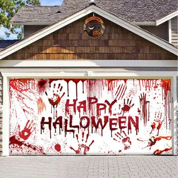 Фон с кръвта на Хелоуин, Зловеща украса за Гаражни врати за Хелоуин, Банери Фина работа, Фонове с котела за вътрешно/външно използване