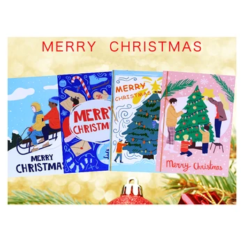 4 бр Поздравителна картичка весела Коледа с Плик Празни пощенски Картички от Дядо Коледа на ски Покана на празнично парти, Коледен подарък картичка