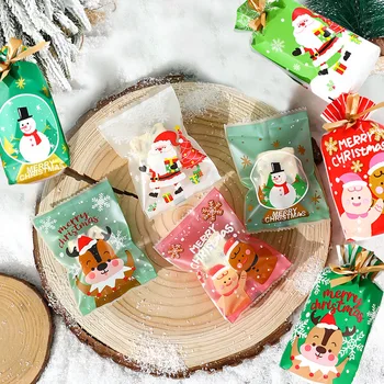 100шт Пакети за Коледни шоколадови бонбони и бисквити с гореща Печат, Мультяшная Опаковка за печене С Нугой, Коледни Украси, Подарък за Нова Година 2024