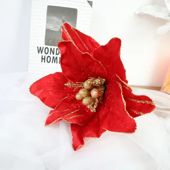 Кадифена Коледна Златисто цвете С Пудра, изкуствена клонка Флореса За декор партита, Имитирующая Цветя, украса за Коледното парти