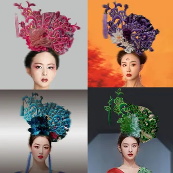 Прическа в китайски стил веерообразной форма е Подходяща за снимки на състезания, украса за изказвания, моделиране грим, аксесоари за коса