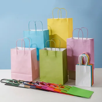 10 бр. Подарък пакет от крафт-хартия, цветни ръчни хартиени опаковки, украса за сватбени партита, картички и подаръци, бонбони, цветни торбички за пазаруване