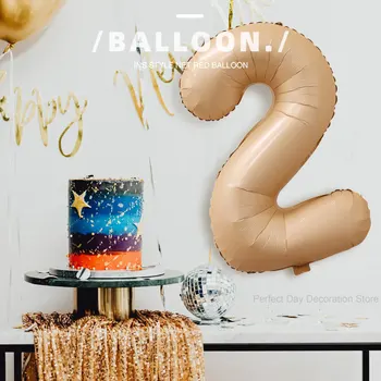 1 бр 32-Инчовите балони сметана или карамел цвят с цифри 0-9, Голям цифров гелиевый топка от фолио, декорация за рожден Ден за деца и възрастни
