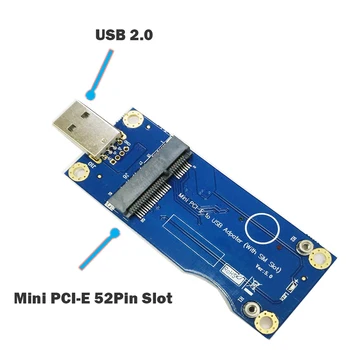 Адаптер Mini PCI-E към USB + слот за SIM-карти от 6 /8pin за модул настолен компютър WWAN LTE