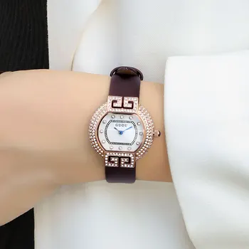 Дамски Кварцов часовник Клас Лукс с инкрустация с диаманти и кристали, Дамски Ретро корпус от розово злато, Нов часовник Дамски Ръчен часовник