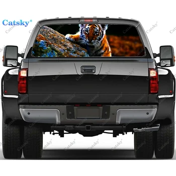 Стикер на прозореца на колата с изображение на животно е тигър, Графична Декоративна стикер на камион от PVC, Перфорирана Vinyl Универсален стикер