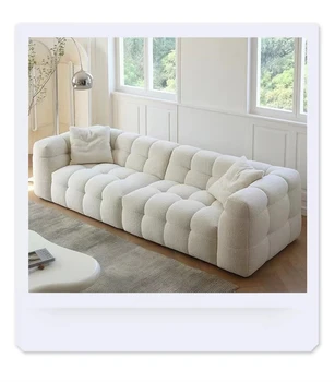 Висококачествени секционни диван от 3-местни тъкани, Букле, Комплект мека мебел за дневна Mario Bellini