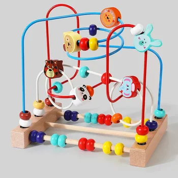 Детски играчки Монтесори, Обучение Математическа играчка за децата, с Дървени Кръгове, Мъниста, Жично лабиринт, уреждане на Сметки, играчки-пъзели за деца на 1, 2, 3 години