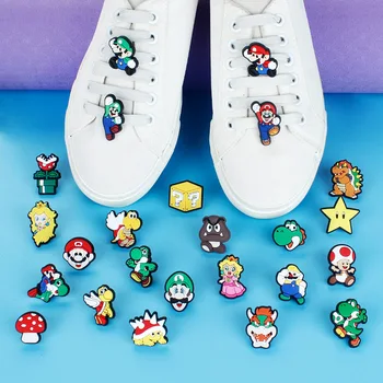 Супер Марио Малки бели обувки Обувки с шнурками и Декоративна катарама обувки Цвете САМ Креативни детски подаръчни аксесоари на едро