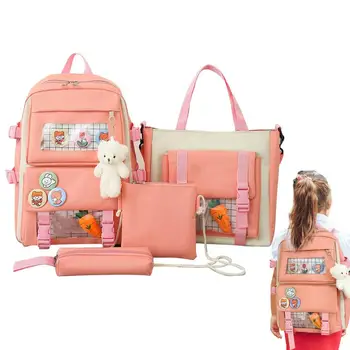 Кавайная чанта през рамо, Кавайная чанта през рамо С раница, чанта през рамо и молив случай, училищен раница за момичета на средна възраст