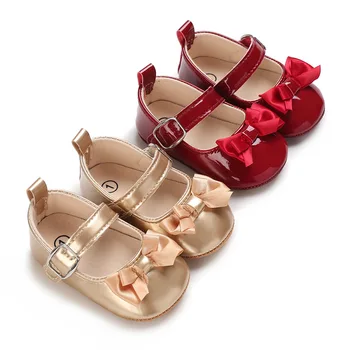 Нова детски обувки на не-хлъзгава подметка, от изкуствена кожа; Мода Елегантни обувки на Принцесата с лък за момичета; Обувки за първите разходки;