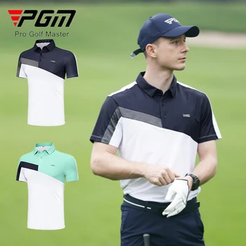 Мъжка тениска за голф PGM, мъжки дишащи върховете в стил мозайка, бързосъхнеща Тениска-поло с отложным яка, Ежедневна блуза за голф