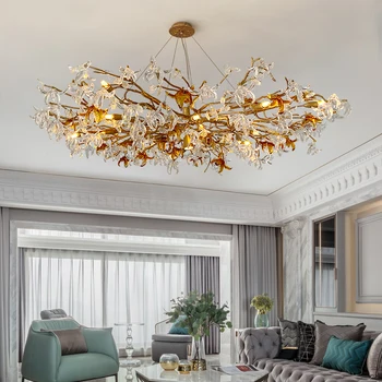 Изцяло медна Модерна Кристален таван полилей за всекидневна, Луксозна Вила, Спалня, Ресторант, Осветлението за декорация на дома
