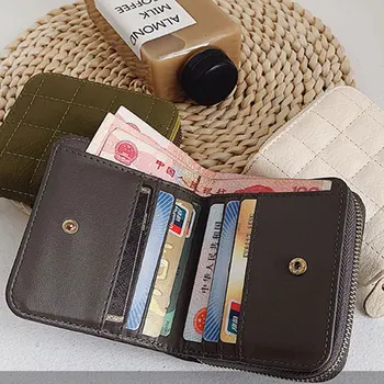 Жена модерен Малък портфейл с цип с чанта от изкуствена кожа в клетката, женски сладки мини-корейската версия, Малка опаковка за карти, Новост