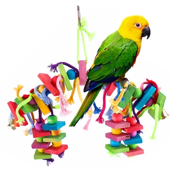 Играчка за дъвчене птици, Разноцветни дървени играчки за папагали, Висящи играчки за дъвчене Папагали, Фуражни блокчета за птици, Папагали-папагали