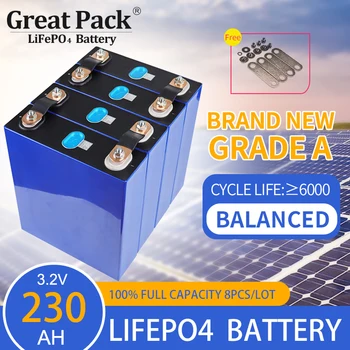 8ШТ 3.2 В 230 Ah 100% пълен капацитет Абсолютно Нова литиево-йонна батерия LiFePO4 клас A с дълбок цикъл на работа