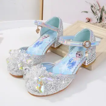 Детски обувки принцеси на Дисни за партита на висок ток, нови летни сандали за момичета, детски обувки, кристални обувки за момиченце, 23-36