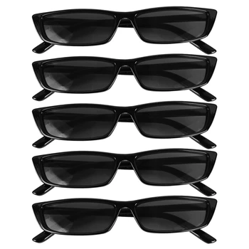 Реколта правоъгълни слънчеви очила 5X, Дамски Слънчеви очила в малка рамка, Ретро Очила S17072, Черна рамки, Черен