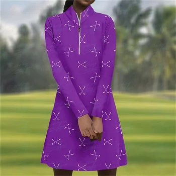 Есента всекидневни женски голф, ново минималистичное рокля с принтом, удобна рокля за фитнес с дълги ръкави, къса пола за спорт на открито