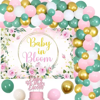 Sursurprise Baby in Bloom Украса за Душата на Детето Розово Цвете Набор от Гирлянди от балони за Душата на Детето Baby in Bloom Фон Topper За торта
