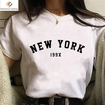 Дамски тениски Harajuku с писмото принтом в Ню Йорк, лятна проста бяла тениска за дама, тениска-хипстер 2021