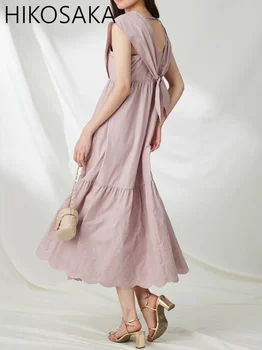Елегантна женствена рокля с квадратна яка и волани, с висока талия, трапецовидна форма, Японски сладки халати, Лято 2023, Ново рокля в стил мозайка, свеж