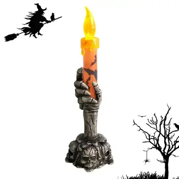 Свещи на Хелоуин Горят, Призрак държи свещ, лампа с черепа, Зажженная лампа, подпори за партита, Тенис на декор, Страховито парти за батерии