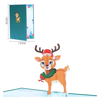Ръчно изработени 3D Елен Всплывающая Поздравителна Картичка весела Коледа с Плик Лазерно Рязане Лосове Дядо Празнична Коледна Подарък Картичка