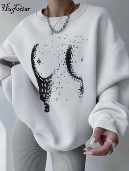 Hugcitar, Сексуална Качулки Оверсайз с 3D графичен принтом и дълъг ръкав, в началото на 2023, Есенен дамски новост, Градинска спортни дрехи в готически стил Y2K