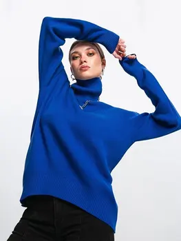 Свободен Пуловер, пуловер с висока воротом, Женски обикновена блузи с дълги ръкави, Есенна мода 2023, Офис дамски дрехи за пътуване