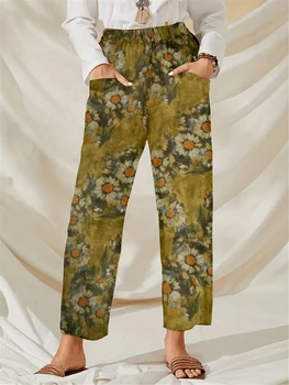2023, дамски ежедневни зреещи с 3D цветен модел с висока разделителна способност, есенни скъсяване на панталони, лятна мода, нови панталони с джобове