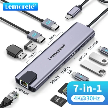 Lemorele TC65 C USB ХЪБ USB 3.0 Докинг станция, RJ-45 Gigabit Ethernet USB Type-C с Двоен HDMI За Macbook Air Pro iPad Pro M1 M2