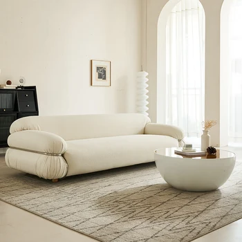 Модерни минималистични диван в кремовом стил дизайнерски скандинавски лесен луксозен ретро стил японски тих плюшено канапе от агнешко месо