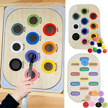 Детски Сензорен табла, тенис на Цвят топчета за игра с топка, Дървени плочки, Играчки за ранно развитие на Монтесори, детски играчки, забавни аксесоари