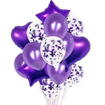 14 Бр. Purple Комплект Латексови балони, Конфети от метално фолио, балони за украса на Парти по случай рожден Ден, балони от латекс, фолио, балон от латекс фолио