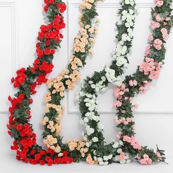 Копринени рози, лоза бръшлян със зелени листа За домашно сватбена украса, изкуствени цветя от изкуствени листа, подвесная венец 