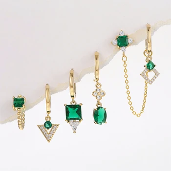 SOHOT Сладки зелени циркониеви геометрични квадратни обеци-халки за жени, леки луксозни модни бижута, минималистичные аксесоари за парти