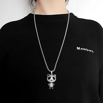 Класически дамски медальон във формата на панда с подвижна глава от планински Кристал, верига за пуловери, колие за жени, очарователно колие, бижута