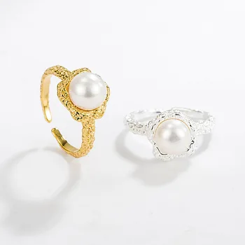 Пръстени с естествени перли в стил барок, женски пръстен от сребро S925, луксозно дамско бижу, подарък за момиче, парти, банкет