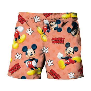 Летни Мъжки бански костюми в стил Харадзюку от нов марката Disney с хубаво шарките на Мики и Мини в стила аниме, Плажни шорти, Модерни дневни детски шорти