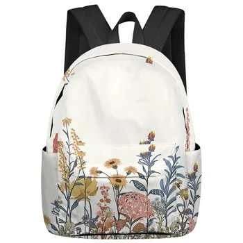 Ретро раница с диви цветя и ретро-растение, ученически чанти за тийнейджъри, Студентски чанта за лаптоп, Дамски ежедневни раница за пътуване