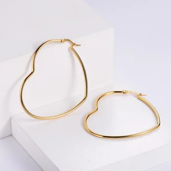 Дамски обеци-пръстени във формата на метални сърца в стил минимализъм Златисто-сребристи цветове, модни обици-висулки за партита, ефектни бижута